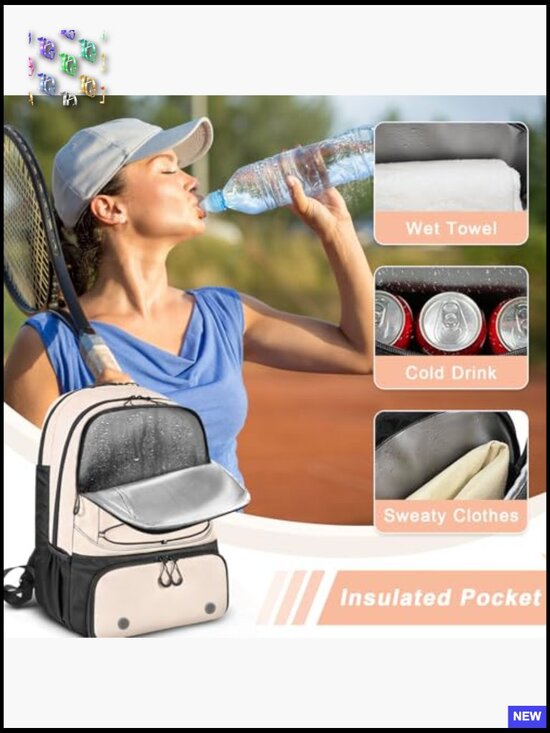 2 Racket Tennis Backpack with Shoe Compartment Waterproof Pickleball Bag